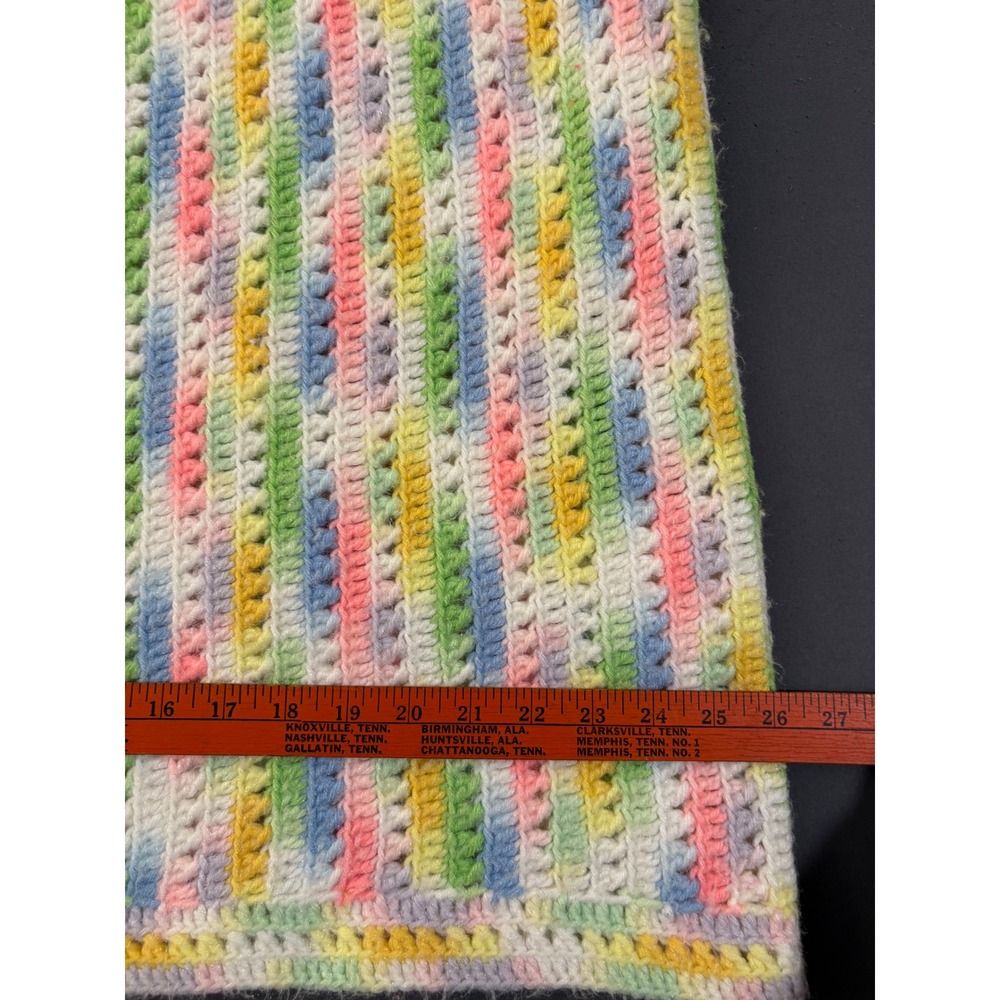Handmade Crochet Baby Blanket Pastel Rainbow Stripe Multi Color Afghan 26x42 - Picture 2 of 3